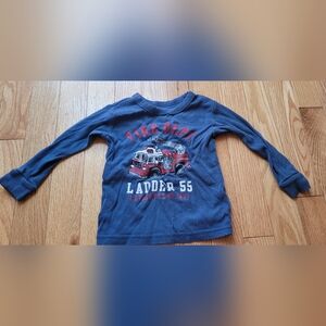 GAP Navy Long Sleeve Tee with Red Fire Truck Graphic, Organic Cotton, 18-24 mo